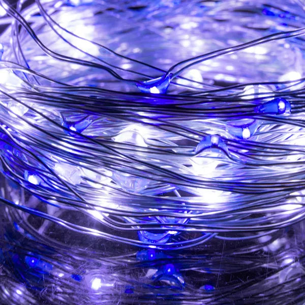 LED mikro fényfüzér, 20 db, hideg fehér+kék, 1,9 m, elemes