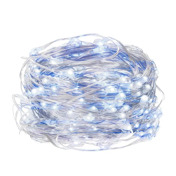 LED mikro fényfüzér, 20 db, hideg fehér+kék, 1,9 m, elemes