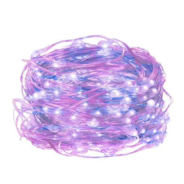 Mikro LED fényfüzér, 20 db, 1,9 m, elemes, rózsaszín-kék