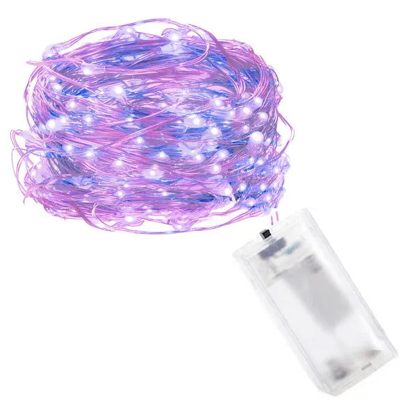 Mikro LED fényfüzér, 20 db, 1,9 m, elemes, rózsaszín-kék