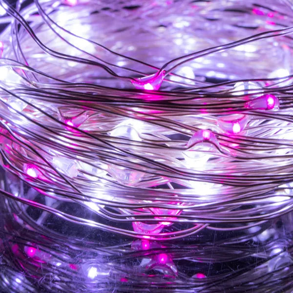 Micro LED fényfüzér 1,9 m, 20 LED, elemes, hideg fehér+rózsaszín