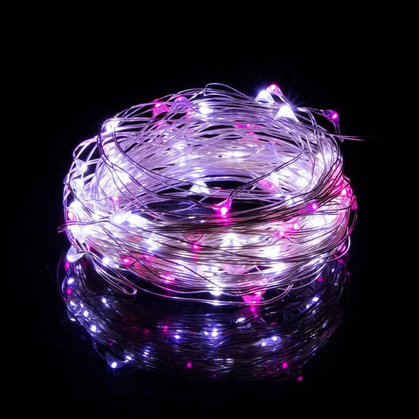 Micro LED fényfüzér 1,9 m, 20 LED, elemes, hideg fehér+rózsaszín