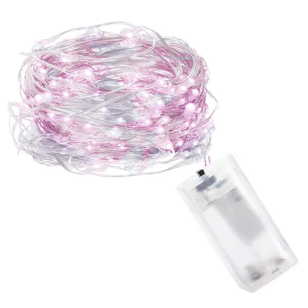 Micro LED fényfüzér 1,9 m, 20 LED, elemes, hideg fehér+rózsaszín