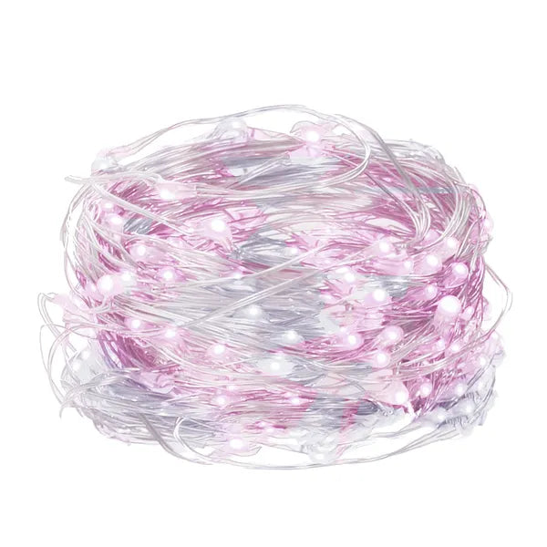 Micro LED fényfüzér 1,9 m, 20 LED, elemes, hideg fehér+rózsaszín