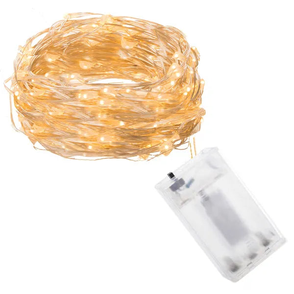 Mikro LED fényfüzér 50 LED, 4.9 m, meleg fehér, elemes