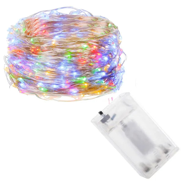 Multiszínű mikro LED fényfüzér, 50 db, 4,9 m, elemes (2×AA)