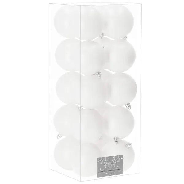 Törhetetlen fehér matt karácsonyfadísz gömb 8 cm, 20 db