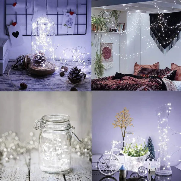 Hidegfehér mikro LED fényfüzér 100 izzó, 9,9 m, elemes