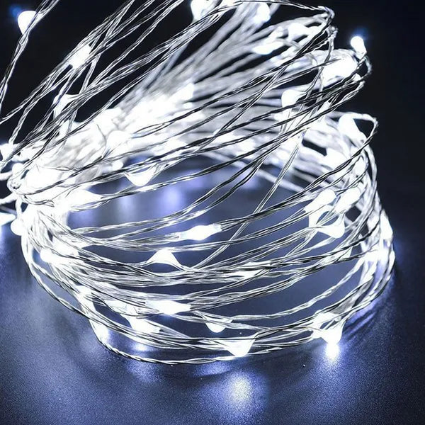 Hidegfehér mikro LED fényfüzér 100 izzó, 9,9 m, elemes
