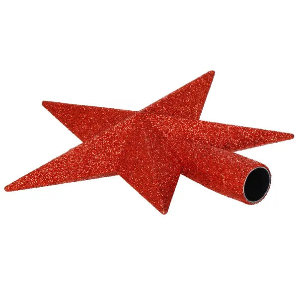 Piros csillogó műanyag karácsonyfa csúcsdísz, csillag, 15 cm