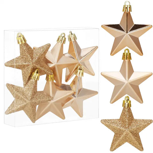 Törhetetlen rose gold csillag karácsonyfadísz szett, 6 db, 7 cm