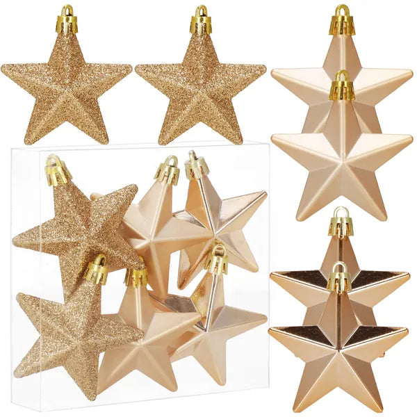 Törhetetlen rose gold csillag karácsonyfadísz szett, 6 db, 7 cm
