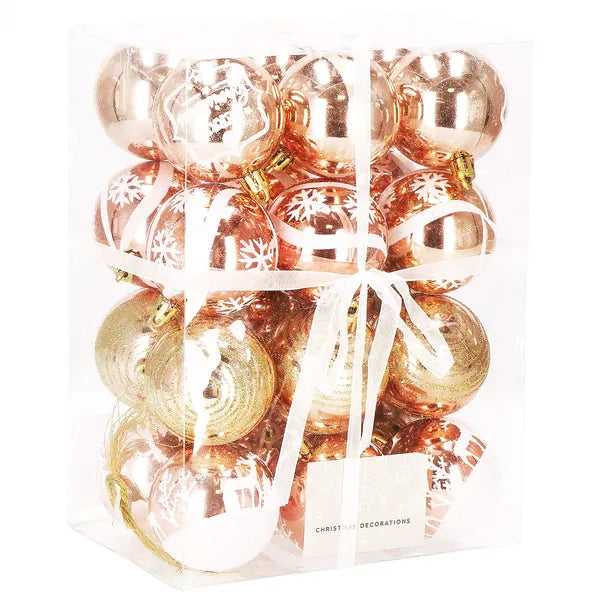 Karácsonyfadísz gömbkészlet 24 db, 6 cm, arany-rózsaszín, törhetetlen