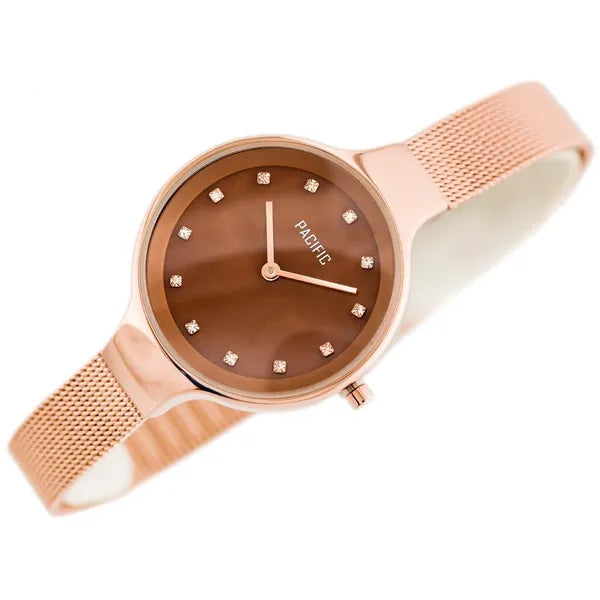Pacific női karóra rosegold fémszíjjal, barna gyöngyház számlap, 32 mm