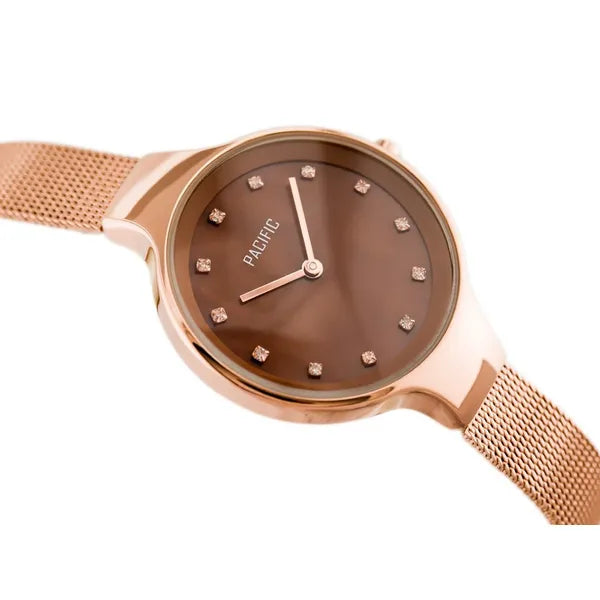 Pacific női karóra rosegold fémszíjjal, barna gyöngyház számlap, 32 mm