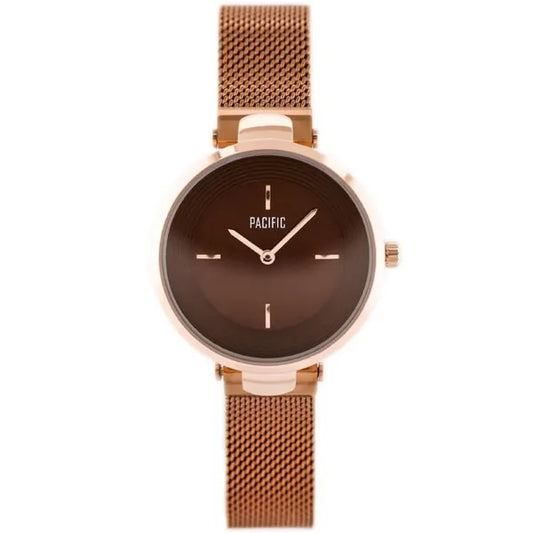 Női kvarc karóra, rozéarany nemesacél szíjjal, 34 mm, barna számlap