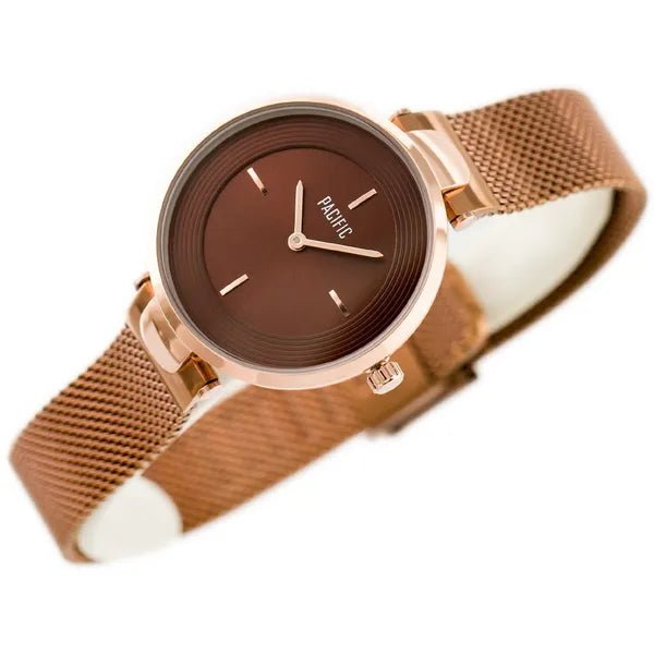 Női kvarc karóra, rozéarany nemesacél szíjjal, 34 mm, barna számlap