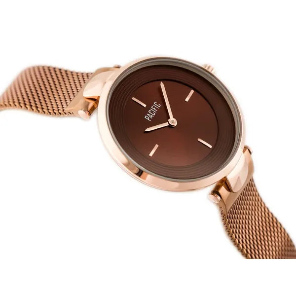 Női kvarc karóra, rozéarany nemesacél szíjjal, 34 mm, barna számlap