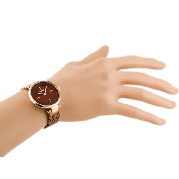 Női kvarc karóra, rozéarany nemesacél szíjjal, 34 mm, barna számlap