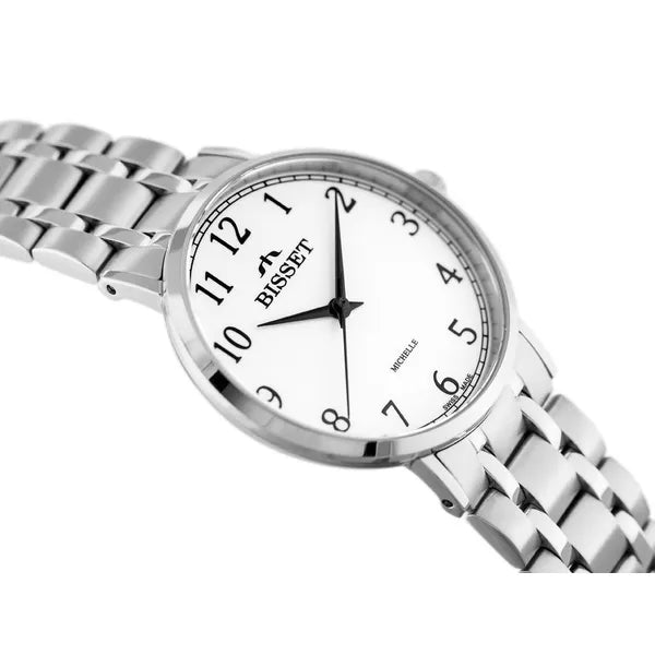 Bisset női karóra, 32 mm, rozsdamentes acél, ezüst/fehér