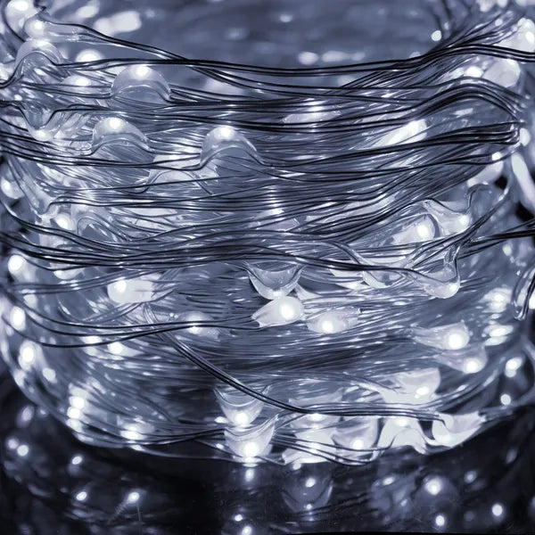 200 LED-es hideg fehér fényfüzér, 20 m, IP44, 8 mód, hálózati