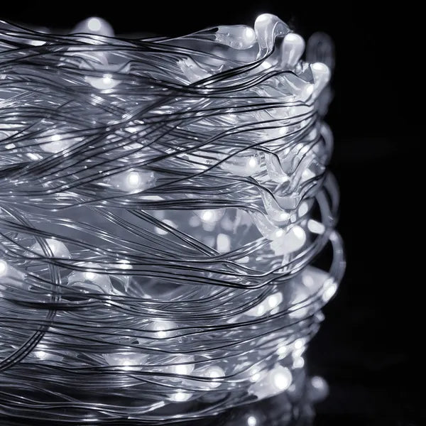 200 LED-es hideg fehér fényfüzér, 20 m, IP44, 8 mód, hálózati