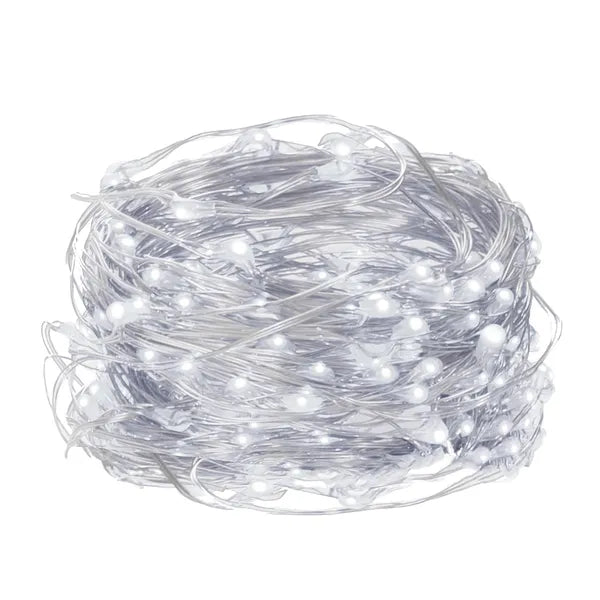 200 LED-es hideg fehér fényfüzér, 20 m, IP44, 8 mód, hálózati