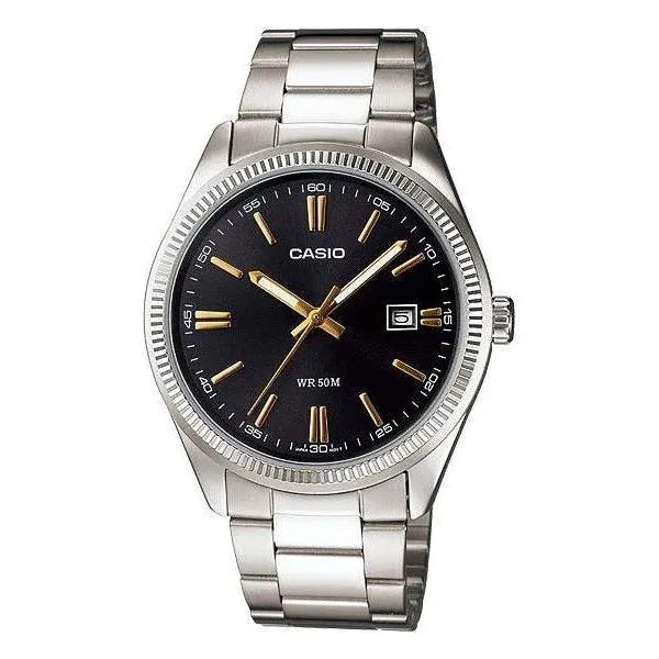 Casio MTP-1302D-1A2 férfi karóra, fekete számlap, acél szíj, WR50, dátum