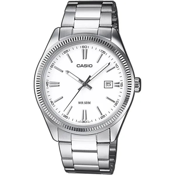 Casio MTP-1302D-7A1 férfi karóra, acél szíj, fehér számlap, WR50