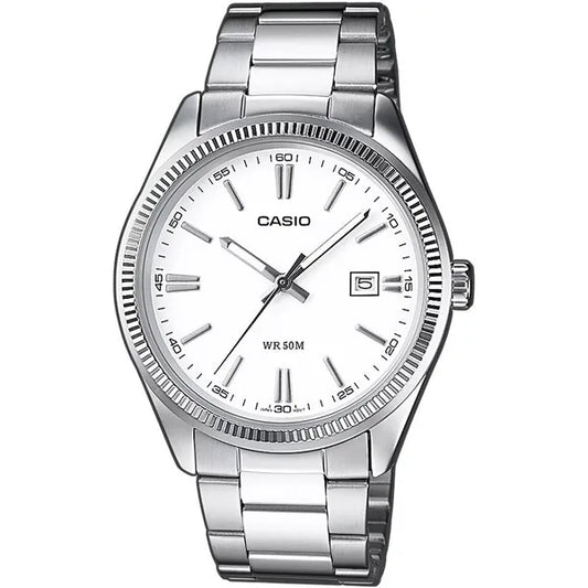 Casio MTP-1302D-7A1 férfi karóra, acél szíj, fehér számlap, WR50