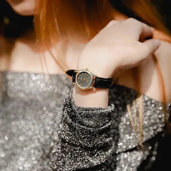 Női karóra Casio LTP-1094Q-1ARDF, arany tok, fekete bőr szíj, WR30