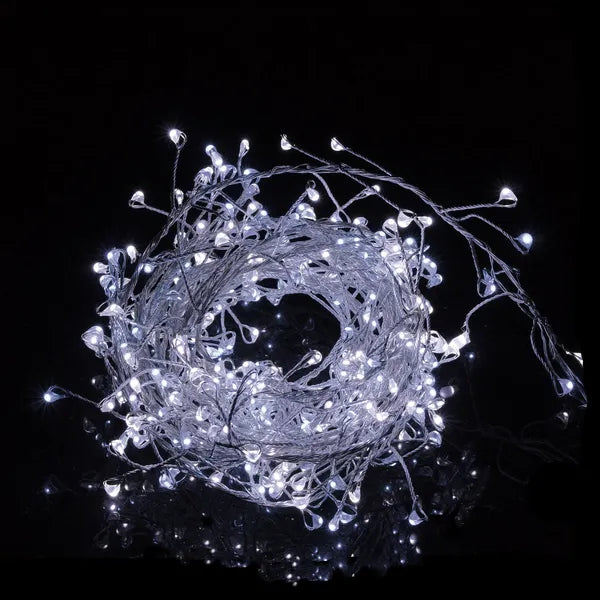 300 LED hideg fehér mikro fényfüzér 3+3 m 8 program IP44