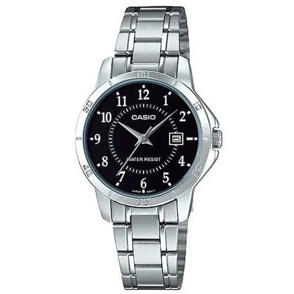 Casio LTP-V004D-1BUDF női karóra, ezüst nemesacél, fekete számlap, 35 mm