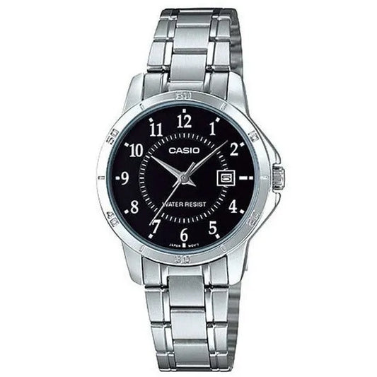 Casio LTP-V004D-1BUDF női karóra, ezüst nemesacél, fekete számlap, 35 mm
