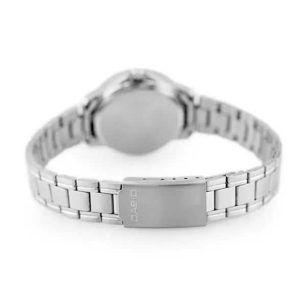 Casio LTP-V004D-1BUDF női karóra, ezüst nemesacél, fekete számlap, 35 mm