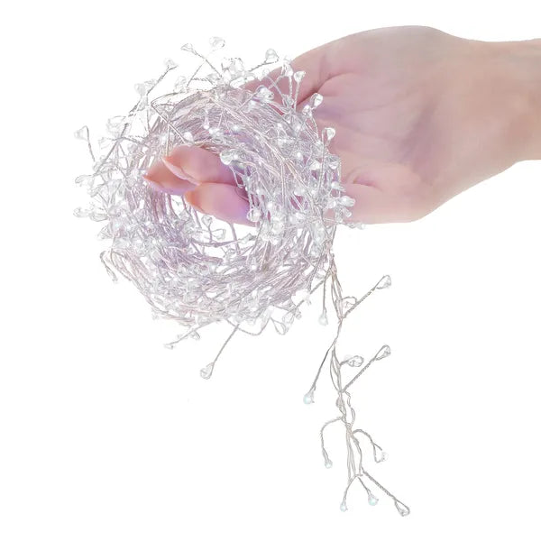 300 LED hideg fehér mikro fényfüzér 3+3 m 8 program IP44