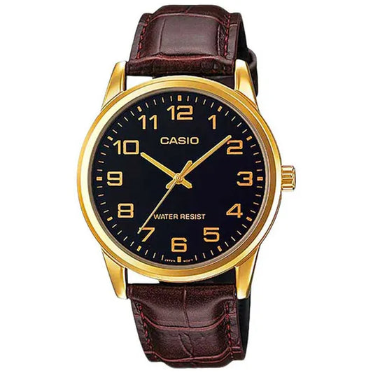Casio férfi karóra MTP-V001GL-1B arany tok, barna bőrszíj 38 mm