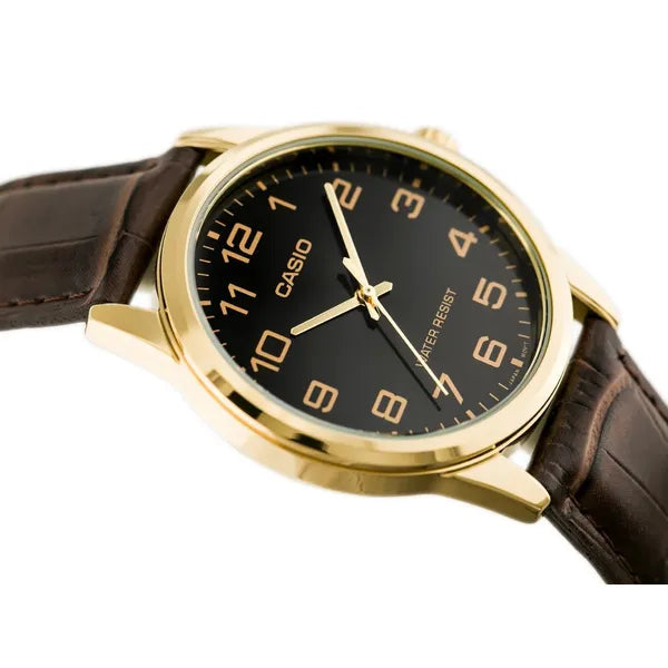 Casio férfi karóra MTP-V001GL-1B arany tok, barna bőrszíj 38 mm