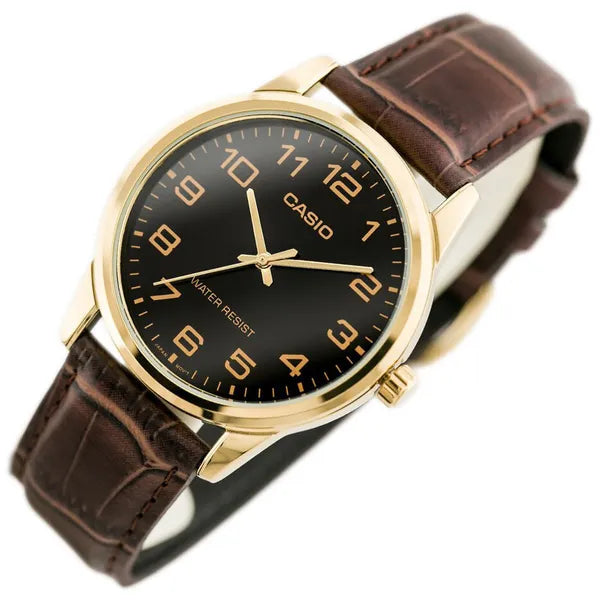 Casio férfi karóra MTP-V001GL-1B arany tok, barna bőrszíj 38 mm