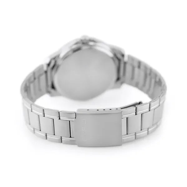 Casio MTP-V004D-7B férfi karóra, rozsdamentes acél szíj, fehér számlap, dátum