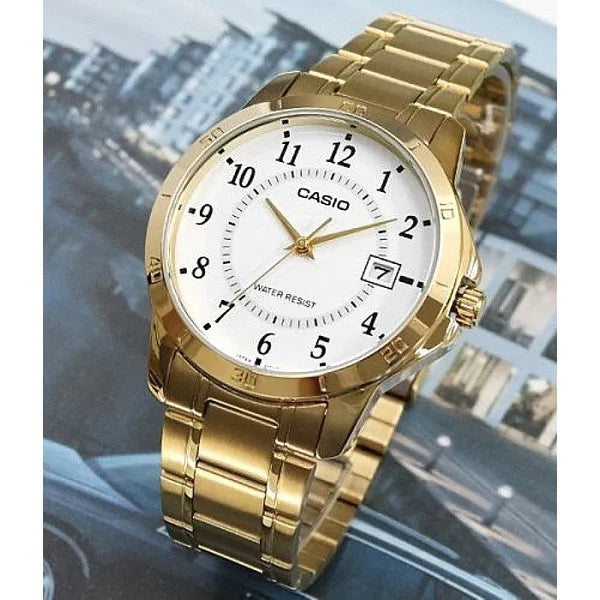 Casio MTP-V004G-7B férfi karóra – arany nemesacél, dátum, WR30