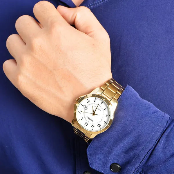 Casio MTP-V004G-7B férfi karóra – arany nemesacél, dátum, WR30