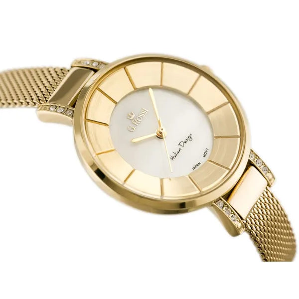 Női aranyszínű G. Rossi 10571 WR30 kvarc karóra, fémszíj, 34 mm