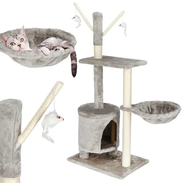Többszintes macskafa kaparófával, házzal és fekvőhellyel, 108 cm