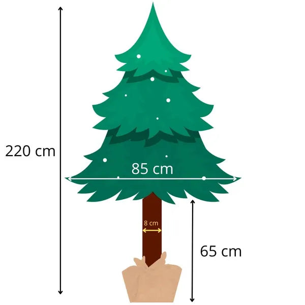 220 cm-es gyémántos műfenyő fatörzsön, havas végű, PVC ágakkal