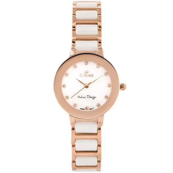 G. Rossi női karóra, rozéarany tok 37 mm, fehér/rozéarany fémszíj, quartz