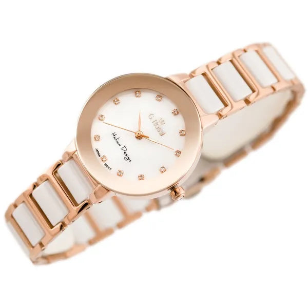 G. Rossi női karóra, rozéarany tok 37 mm, fehér/rozéarany fémszíj, quartz