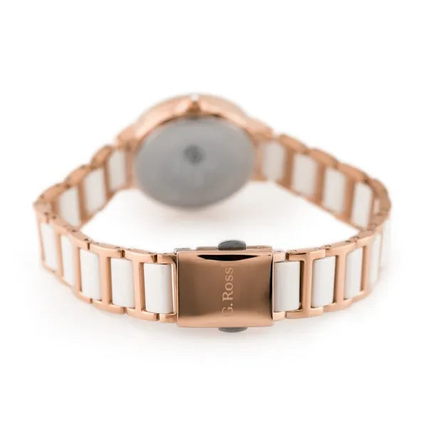 G. Rossi női karóra, rozéarany tok 37 mm, fehér/rozéarany fémszíj, quartz