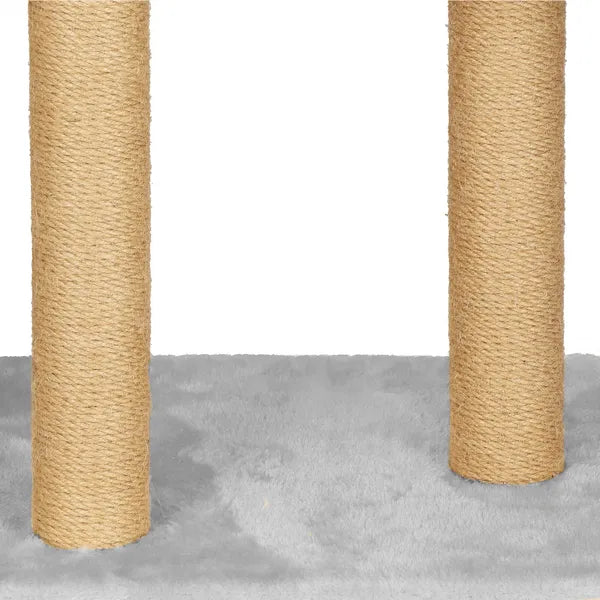 Hétszintes, 136 cm-es szürke macskabútor kaparófával és játékkal