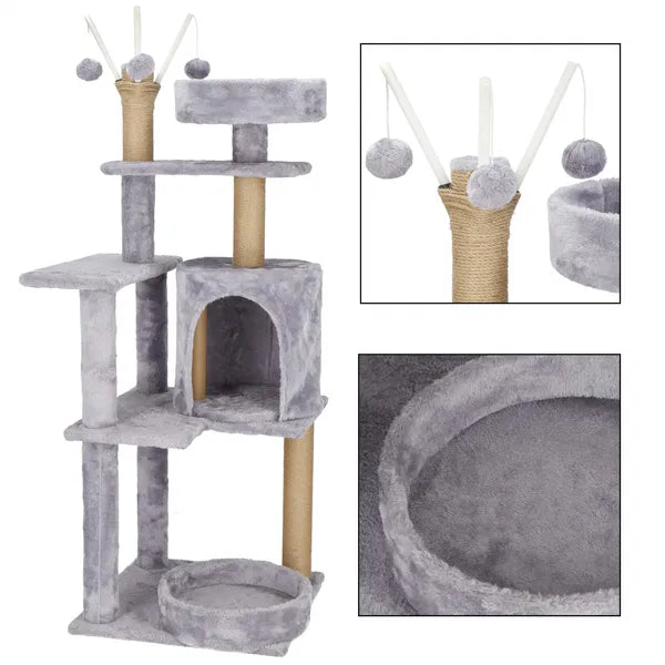 Springos 5 szintes macskabútor 127 cm, barna/szürke kaparófa